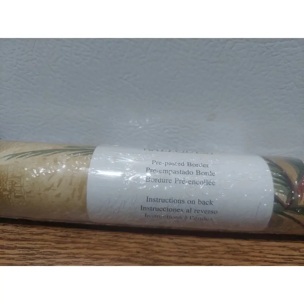 New VTG Wallquest Wallpaper Border SR60254B Run 1 Pre-Pasted Palm Tree Tan